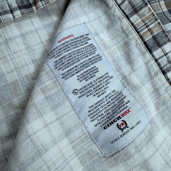 Cinch WRX Flame Resistant Button Shirt Men XXL Plaid Long Sleeve HRC-2 Workwear - Picture 8 of 8